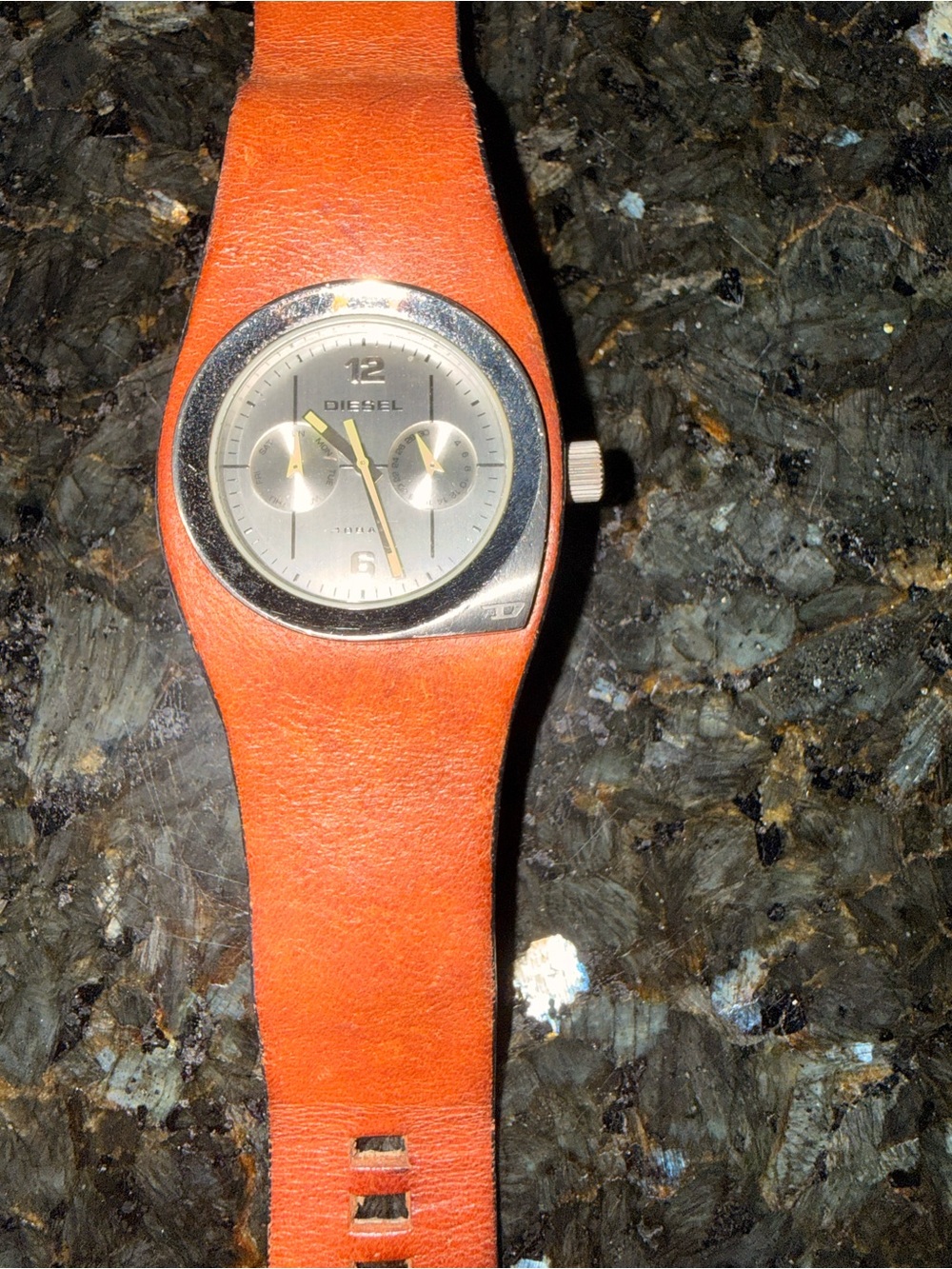 Diesel Silver Dial Watch with Orange Leather Strap